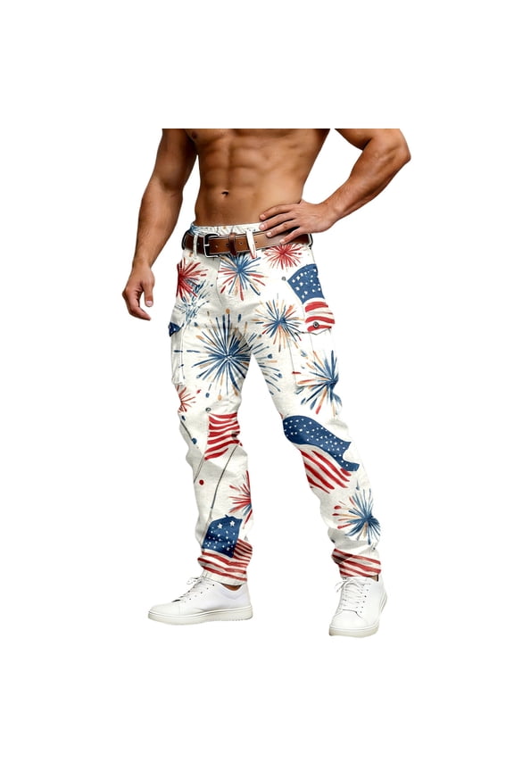 Work Pants for Men Patriotic Print Daily Wear Activities Mens Stretch Jeans,White,XL