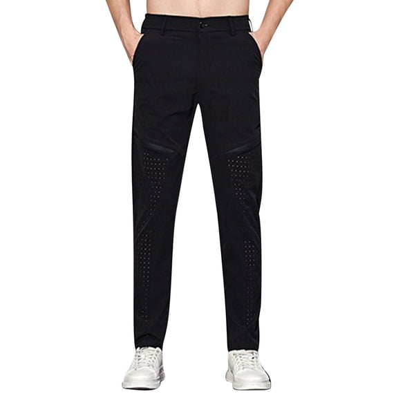 Work Pants for Men, Quick Dry Hiking Pants for Mens Water Resistant Outdoor Pants Button Stretchy Workout Running Sweatpants Black 33