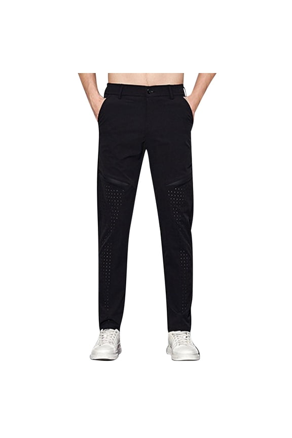 Work Pants for Men, Quick Dry Hiking Pants for Mens Water Resistant Outdoor Pants Button Stretchy Workout Running Sweatpants Black 33