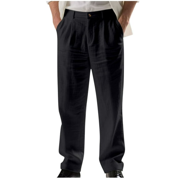 Work Pants for Men Summer Thin Wide Leg Elastic Waist Dress Trousers Casual Lightweight Going Out Pant with Pockets