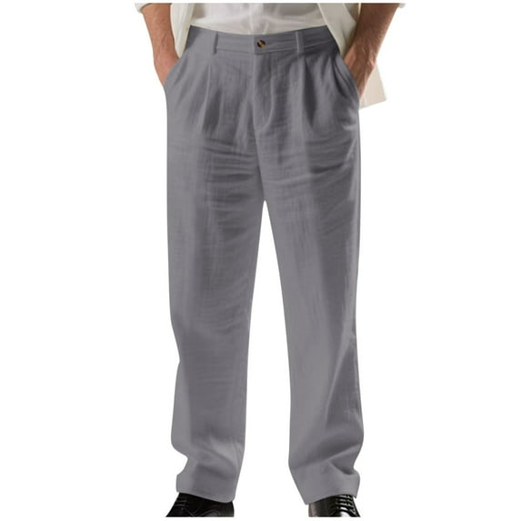 Work Pants for Men Summer Thin Wide Leg Elastic Waist Dress Trousers Casual Lightweight Going Out Pant with Pockets