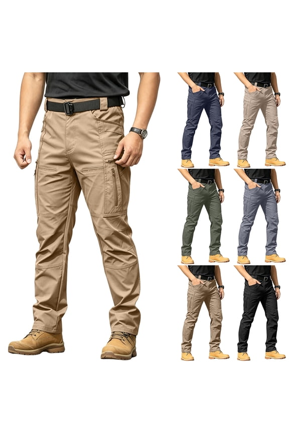 Work Pants for Men Utility Cargo Pants Lightweight Workwear Pants with Multi Pockets(No Belt) Gray L