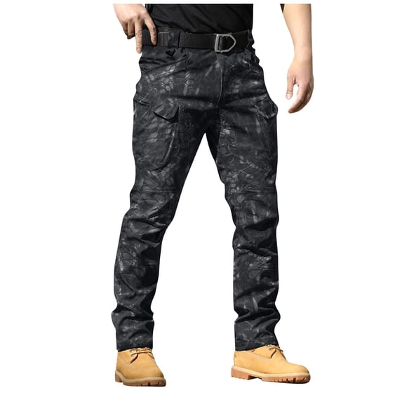 Work Pants for Men Waterproof Stretch Hiking Cargo Pants No Belt Casual Outdoor Travel Pants with Multi Pockets, L