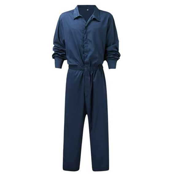 Work Pants for Men's Button Overalls Lapel Solid Color Jumpsuit Suit Thin Breathable Suit Work Pants for Men Plus Size Dark Blue M