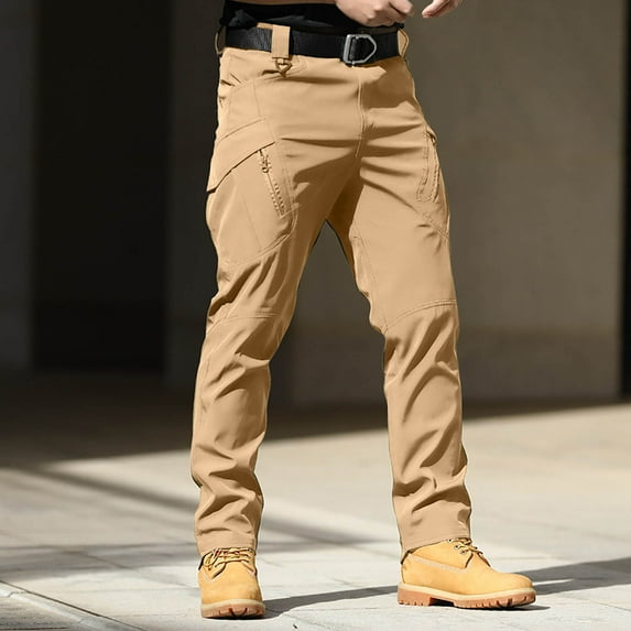 Work Pants for Men with Zipper Pockets Cargo Pant Mens Casual Solid Color Straight Leg Relaxed Stretchy Slim Hiking Fishing Trousers