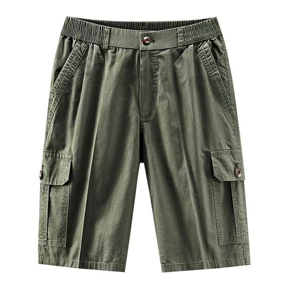 Work Pants for Mens Fashion Sports Multi Pockets Casual Summer Elastic Waistband Half Short Pants Cargo Work Shorts Army Green 5XL