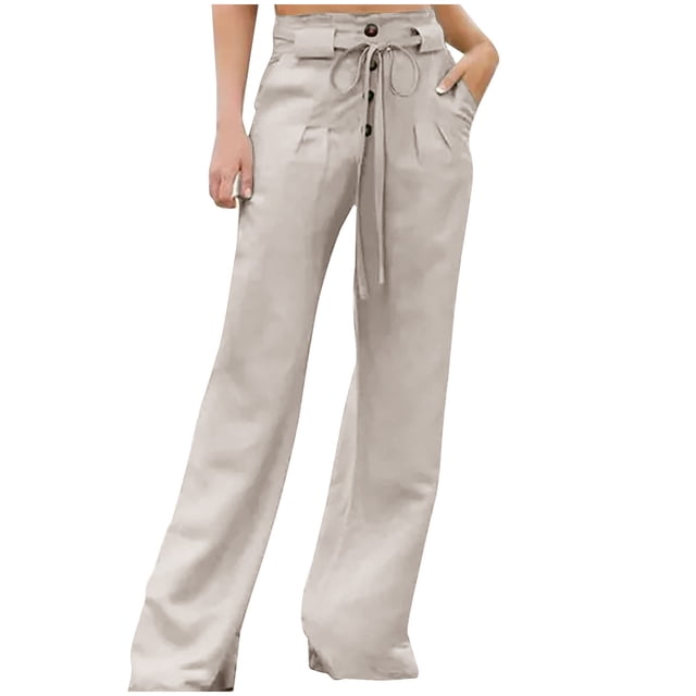 Work Pants for Women High Waist Straight Leg Slacks Lace-Up Button ...