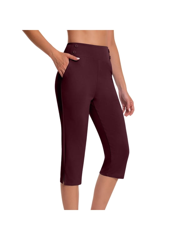 Work Pants for Women Plus Size Capri Leggings Elastic Waist Stretch Casual Workout Yoga Capris