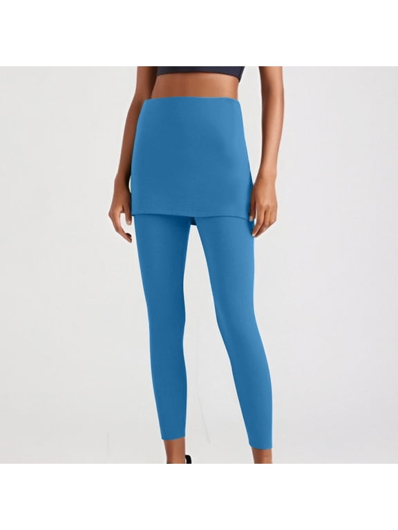 Work Pants for Women Skirted Leggings for Women, Fake-Two-Pieces High Waisted Tummy Slim Fitting Athletic Yoga Pants Light Blue L