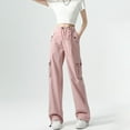 thumbnail image 1 of Work Pants for Women Solid Color Workwear Pants Loose Straight Leg Wide Leg Casual Sports Pants Long Pants Pink L, 1 of 4