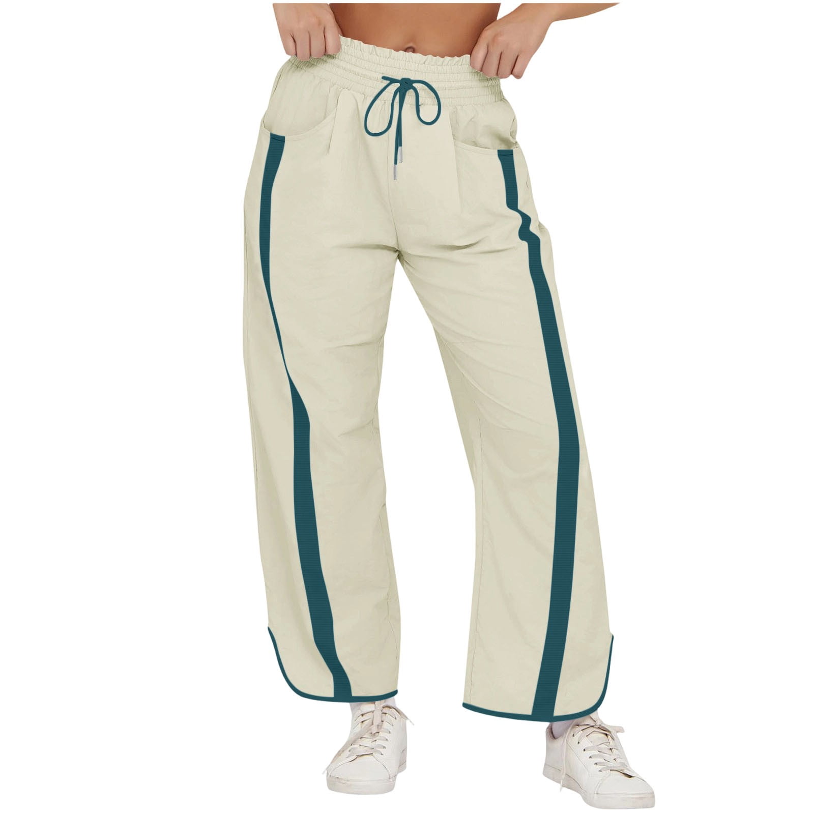 Work Pants for Women Waterproof Elastic Waist with Pockets Color Block ...