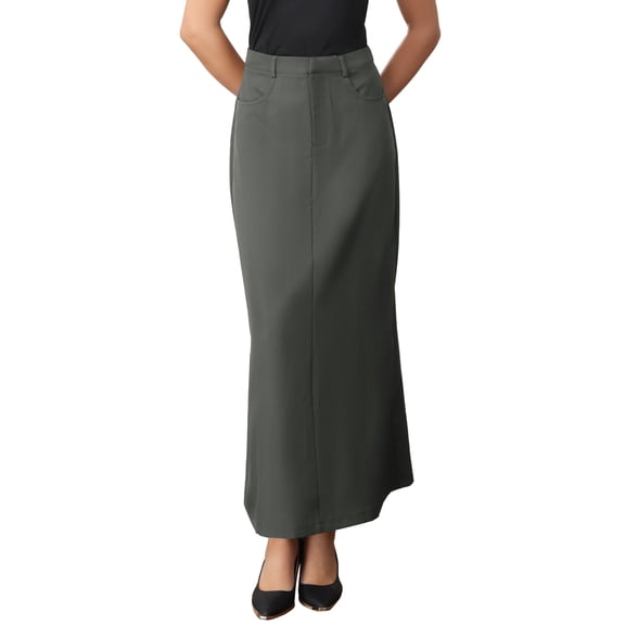 INSPIRE CHIC Work Pencil Skirt for Women's High Waist Pockets Slip Back Office Midi Bodycon Skirts XS Grey