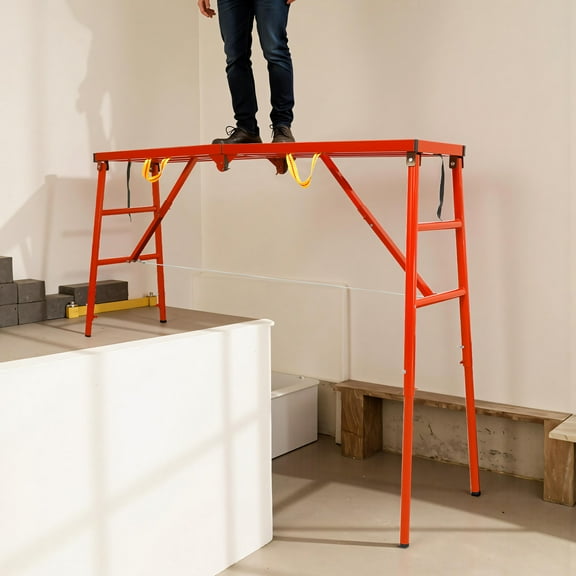 Heavy Duty 5-Level Height with Anti-Slip Surface, Folding Scaffolding Platform Industrial Step Ladders Scaffolding Ladder Adjustable 70"x15"x53" Work Platform for Wall Tiling and Ceiling Repair