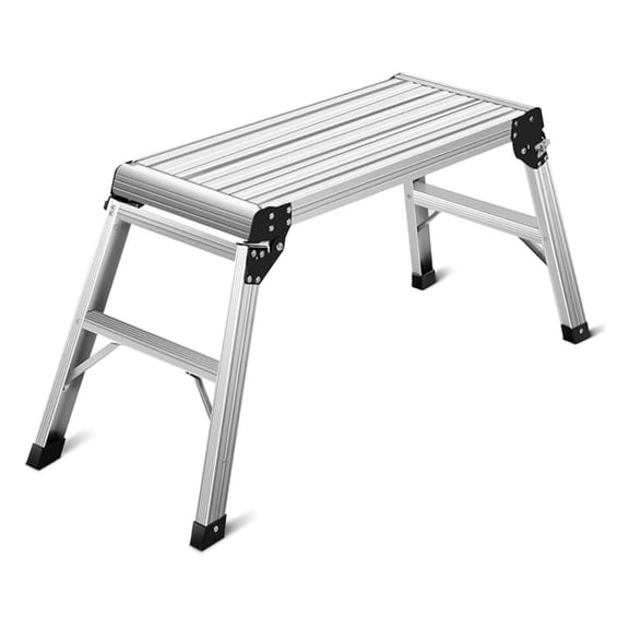 Work Platform Aluminum Drywall Safe CE Approved of Capacity 330 LBS Heavy Duty Portable Folding Ladders Stool w/Non-Slip Mat (Silver)