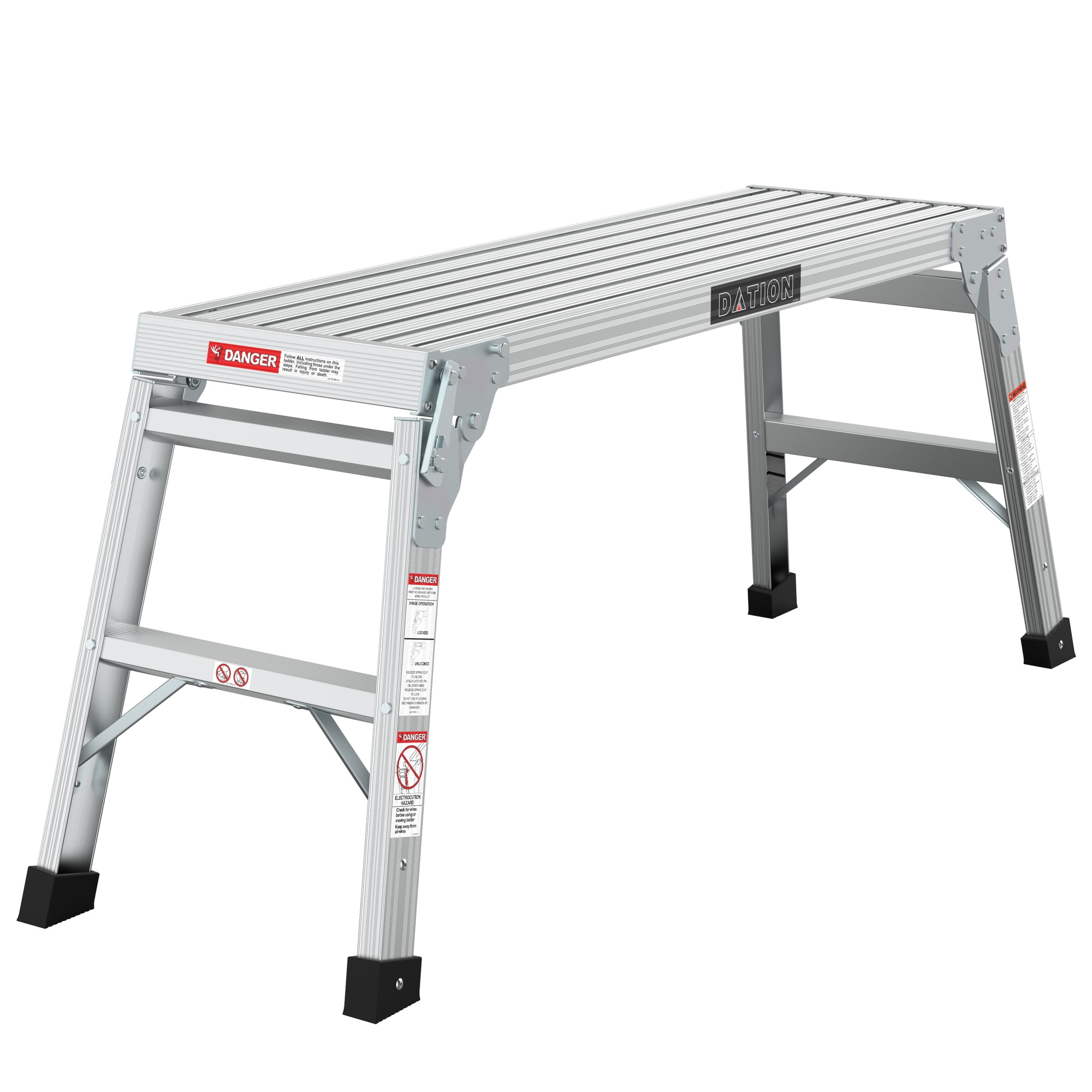 Work Platform Aluminum Step Ladder, Portable Bench Folding Ladders Stool  with Non-Slip Matb, Drywall Safe ANSI Approved of Capacity 225 LBS, Medium  Duty Multifunctional Ladder 