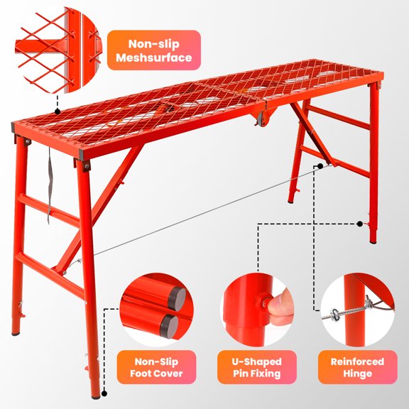 Work Platform with Anti-Slip Surface, 70"x15"x53" Portable Industrial Step Ladders Folding Scaffolding Platform Scaffolding Ladder Adjustable for Siding Installation and Exterior Repair