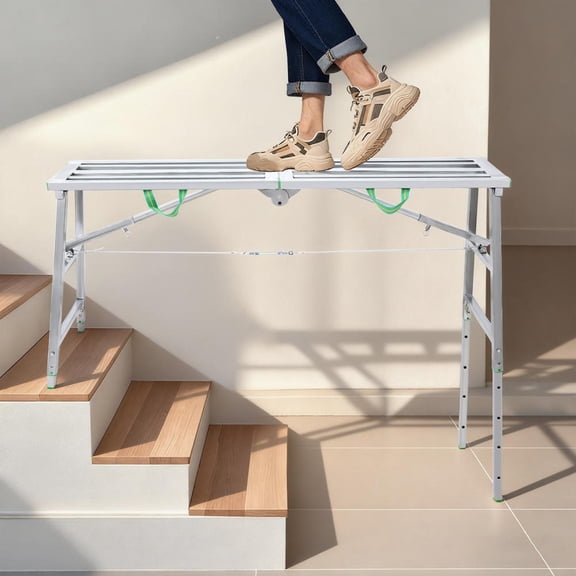Work Platforms, 63"x 12" Portable Scaffolding Platforms, Folding Steel Step Ladder Adjustable Height 31.5”-47.2”, 881 lbs Load Capacity, Non-Slip Drywall Painting Stool for Cleaning &Washing