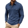 thumbnail image 1 of Work Polo Shirts for Men Long Sleeve Button Down Tee Shirts Basic Blue Men Outfits, 1 of 5