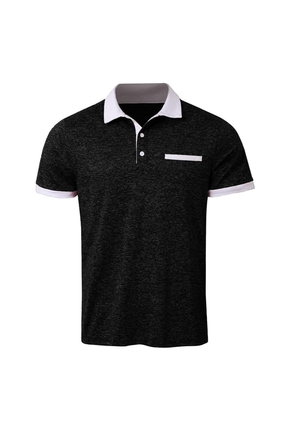 Work Polo Shirts for Men Short Sleeve Button Down Polo Tees Basic Black Casual Polos for Man