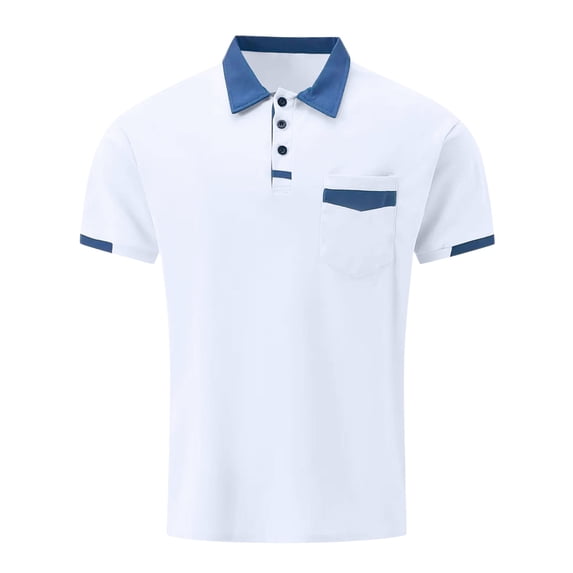 Work Polo Shirts for Men Short Sleeve Button Polo Tees Lightweight White Fashion Shirt for Man