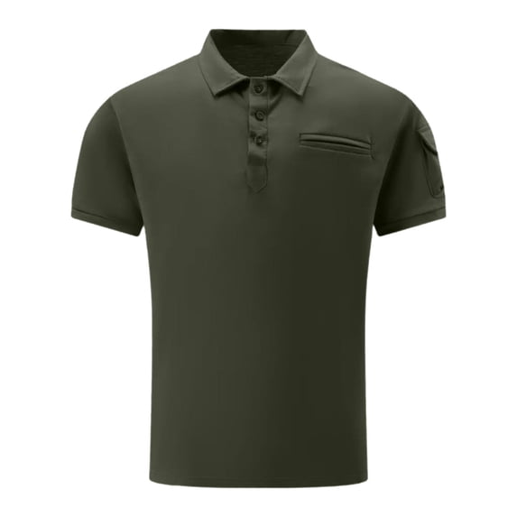 Work Polo Shirts for Men Short Sleeve Button Tee Shirts Slim Fit Green Mens Fashion Tops