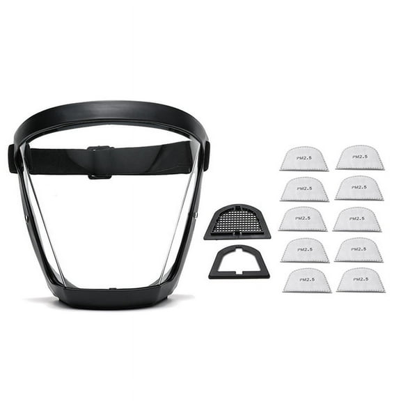 Work Protection Mask Full Face Protector Shield Transparent Protector Face Dustproof with 10 Filter Black
