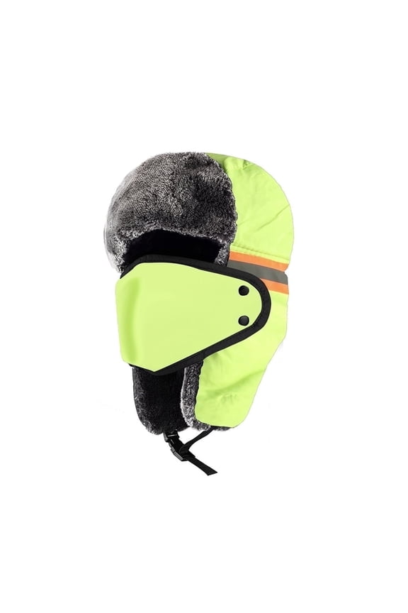 Men Women's High Visibility/Hi Vis Green Trapper Hat-Warm Trooper Hat for Work Safety with Ear Flaps