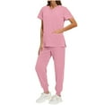 thumbnail image 1 of Work Scrub for Women's Set V Neck Short Sleeve Tops with Pockets Drawstring Jogger Pants, Stretch Nurses Outfits S, 1 of 9