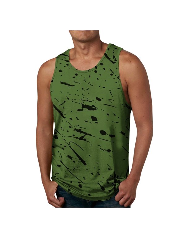 Work Shirts For Men Green Tops for Men New Men's 3D Print Tank Top Casual Sports Sleeveless Round Neck T-shirt Tank Top/shirt Blouses Cotton tshirts for Men Workout Camisole For Men,Green,XXL