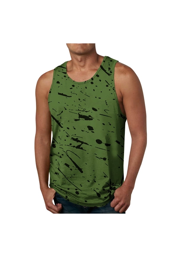 Work Shirts For Men Green Tops for Men New Men's 3D Print Tank Top Casual Sports Sleeveless Round Neck T-shirt Tank Top/shirt Blouses Cotton tshirts for Men Workout Camisole For Men,Green,XXL