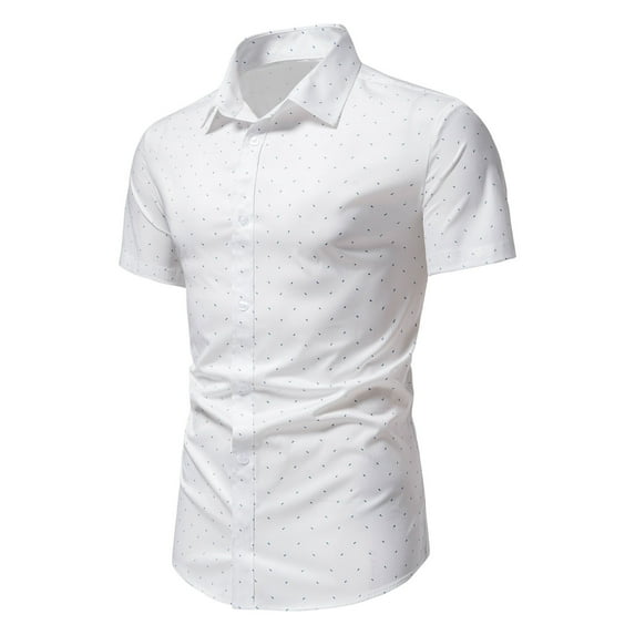 Work Shirts For Men White T Shirts for Men Men's Casual Slim Print Button Lapel Short Sleeve Shirt Cotton tshirts for Men Beach Shirts For Men,White,L