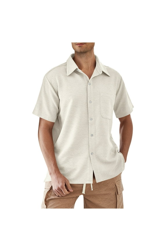 Work Shirts for Men Button Down Short Sleeve Shirt Summer Casual Cotton Loose Fit Shirt with Pocket
