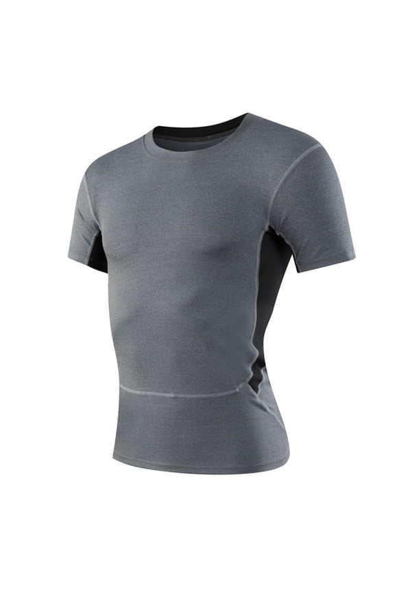 Work Shirts for Men Solid Color Drying Sport Train Short Sleeved Round Neck Shirt Gray,S