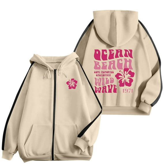 Work Shirts for Women Winter Fall Oversized Hooded Long Sleeve Puff Drop Shoulder Zipper Floral Hoodie Cotton Sweatshirts Hoodies(Beige,M)