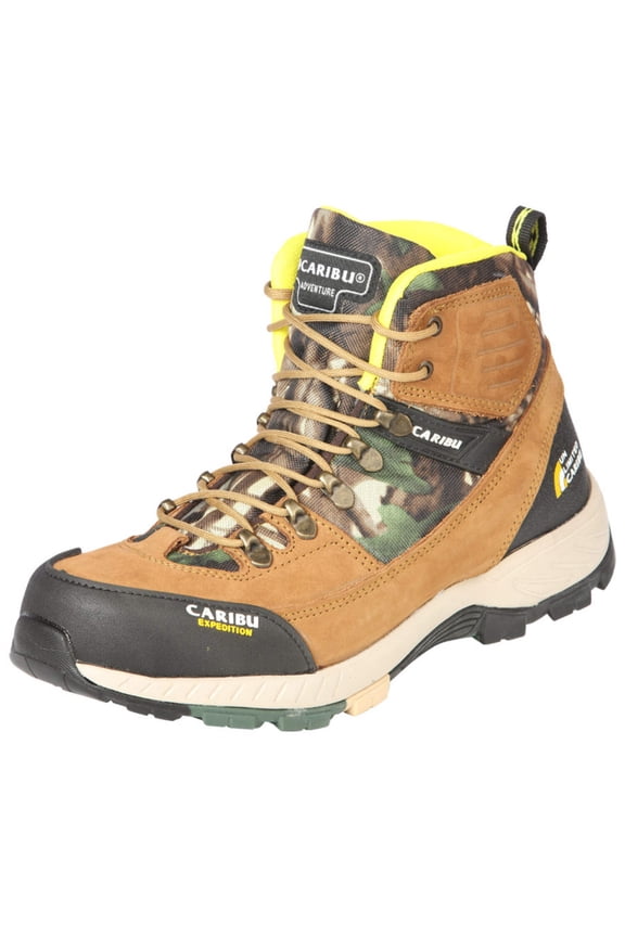Men's Nubuck Leather Lace-Up Trekking Work Boots 'Caribu' Yellow/Camouflaje 44368