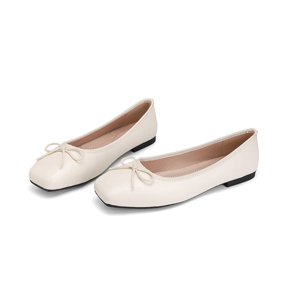 Work Shoes Women Dress Shoes for Women Women's Shoes Women's Flats Mary Jane Shoes for Women Womens Square Toe PU Leather Ballet Flats Bowtie Slip-On Comfortable Ballerian Bowknot Flat Shoes White 6