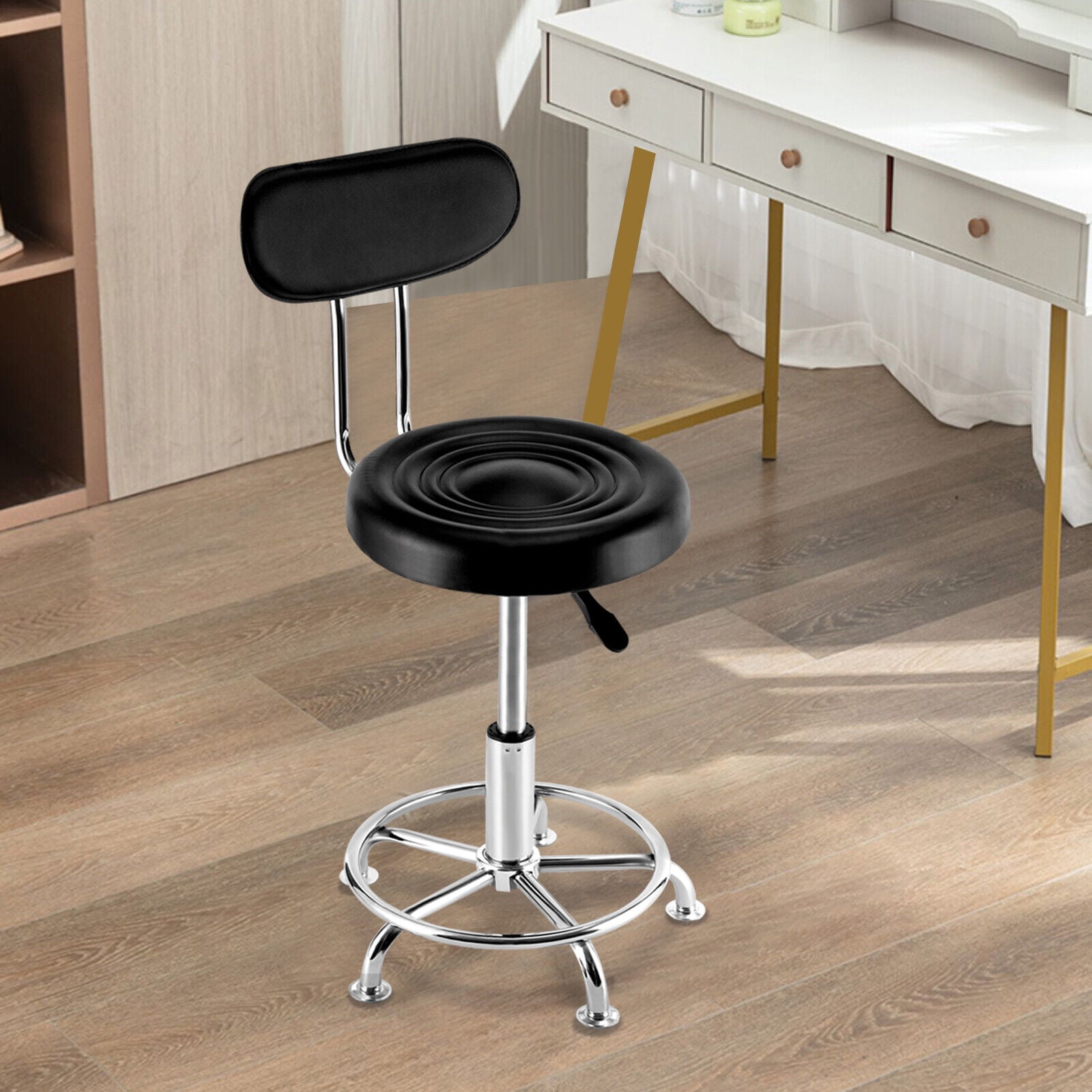 Work Shop Stool W/Backrest Swivel Chair Garage Seat Footrest