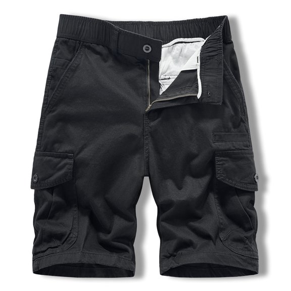 Work Shorts Men Casual Button Zipper Solid Cargo Pants With Pocket Straight Button Zipper Shorts Cargo Work Shorts Black M