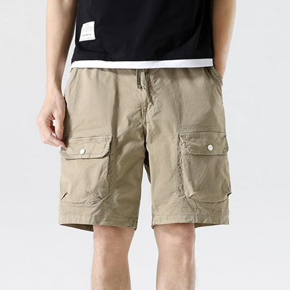 Work Shorts Men Casual Fashion Multiple Pockets Half Shorts Pants Sports Elastic Mid Waist Shorts Cargo Work Shorts Khaki 3XL