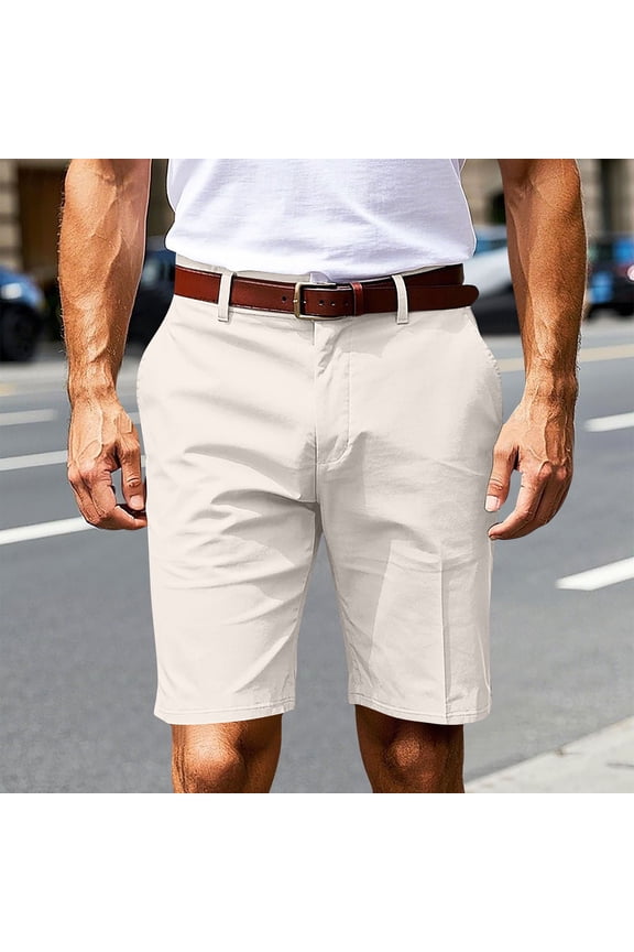 Work Shorts for Men 9 Inch Button Front Flat Straight Leg Loose Business Casual Office Dress Shorts