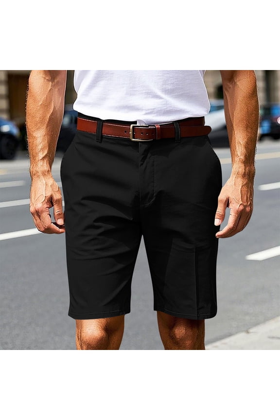 Work Shorts for Men 9 Inch Button Front Flat Straight Leg Loose Business Casual Office Dress Shorts