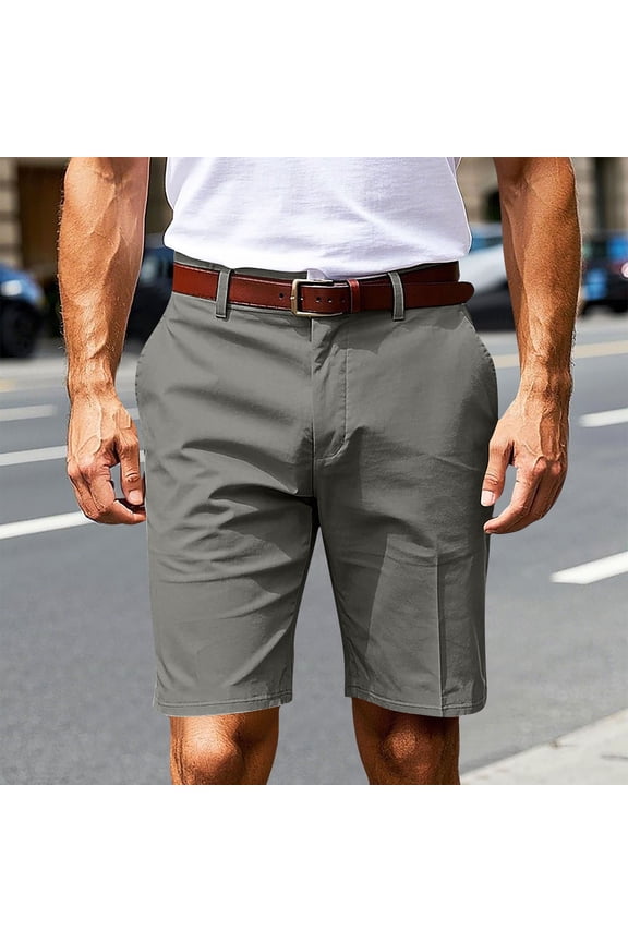 Work Shorts for Men 9 Inch Button Front Flat Straight Leg Loose Business Casual Office Dress Shorts