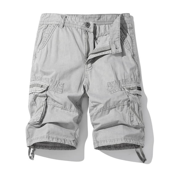 Work Shorts for Men Casual Fashion Solid Shorts With Multi Pocket Button Zipper Elastic Waist Shoort Pants Mens Work Shorts Cargo Gray XL