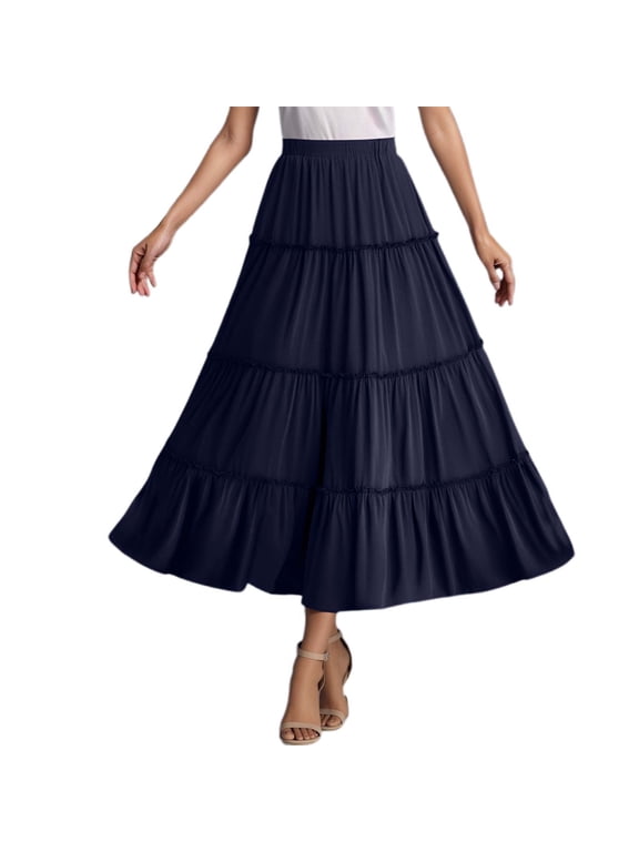 Work Skirts for Women Office Summer Ruffle Hem Floral Comfort Coverage Women's Flowy Handkerchief Hemline Midi Skirt