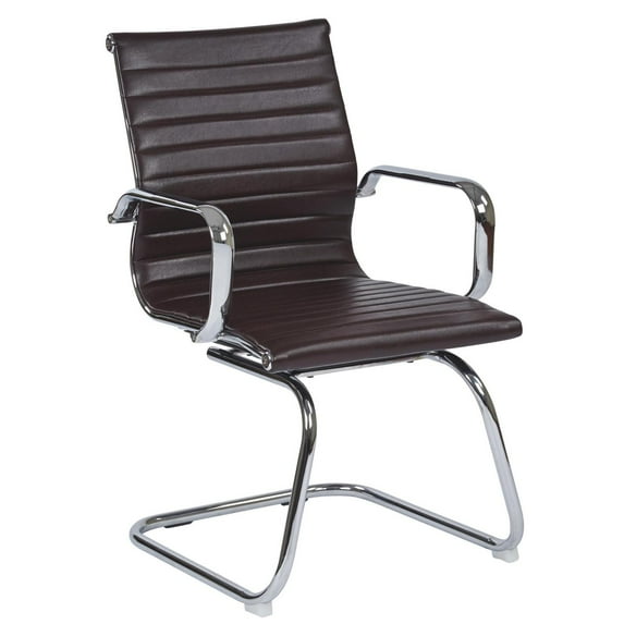 Work Smart Mid Back Chocolate Faux Leather Office Chair with Chrome Arms and Sled Base