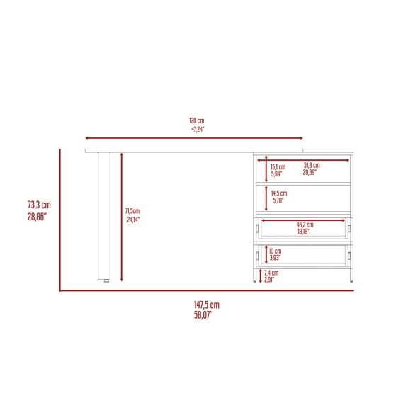 Work Surface Pragma 120 Writing Desk, Two Drawers, Two Shelves,Office Workstation