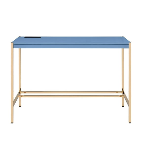 Work Surface Rectangular Writing Desk with USB Port, Navy Blue and Gold,Office Workstation