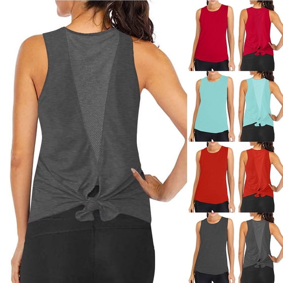 Work Out Tank Tops for Women Sleeveless Athletic Tank Tops Scoop Neck T-Shirt Tops for Athletic Running Tennis Yoga Plus Size Racerback Breathable Tee (Red,S)