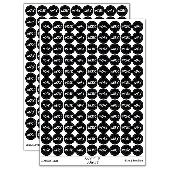 Work Text 200+ Round Stickers - Black - Gloss Finish - 0.50" Size