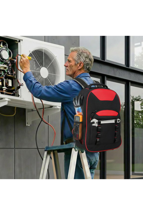 Work Tool Bag with Multi-Use Pockets, Tool Backpack, 18 Inch 55lbs Load Capacity Backpack Tool Bag, 600D Oxford Cloth Back Pack, Multiple Pockets Organizer for Electricians Technicians (Black)
